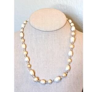Freshwater Baroque Pearl Necklace W/ Clear Glass Bead Barrel Clasp 19" Necklace